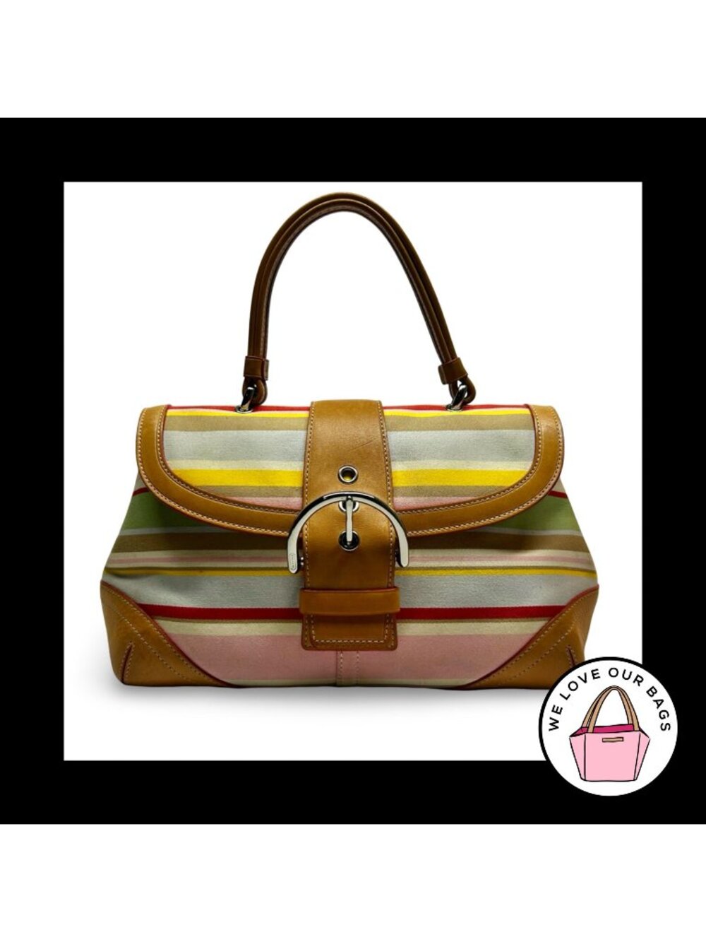 Y2K Vintage COACH HAMPTON SOHO Twill Striped Buckle Top Handle Satchel Bag 4438